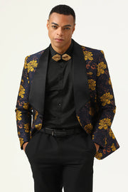 Yellow Flower Shawl Lapel Jacquard Men's Formal Blazer