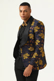 Yellow Flower Shawl Lapel Jacquard Men's Formal Blazer