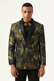 Yellow Jacquard Double Breasted Shawl Lapel Men's Formal Blazer