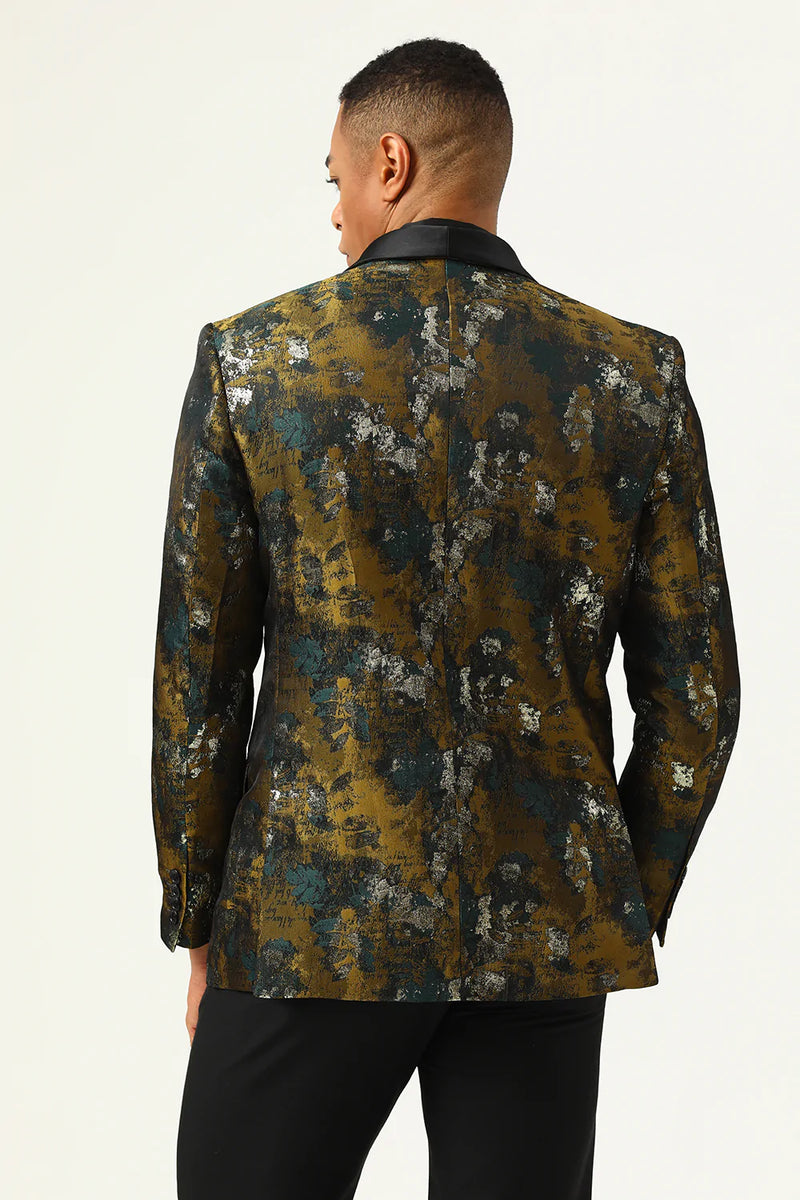 Load image into Gallery viewer, Yellow Jacquard Double Breasted Shawl Lapel Men&#39;s Formal Blazer