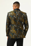 Yellow Jacquard Double Breasted Shawl Lapel Men's Formal Blazer