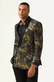 Yellow Jacquard Double Breasted Shawl Lapel Men's Formal Blazer