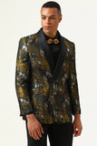 Yellow Jacquard Double Breasted Shawl Lapel Men's Formal Blazer