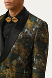 Yellow Jacquard Double Breasted Shawl Lapel Men's Formal Blazer