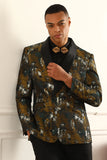 Yellow Jacquard Double Breasted Shawl Lapel Men's Formal Blazer