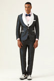 Navy Polka Dots Shawl Lapel 3 Piece Men's Formal Suits