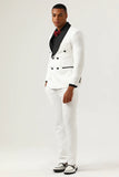 White Jacquard Shawl Lapel Double Breasted 2 Piece Men's Suits