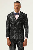 Black Plaid Double Breasted 2 Piece Men's Suits