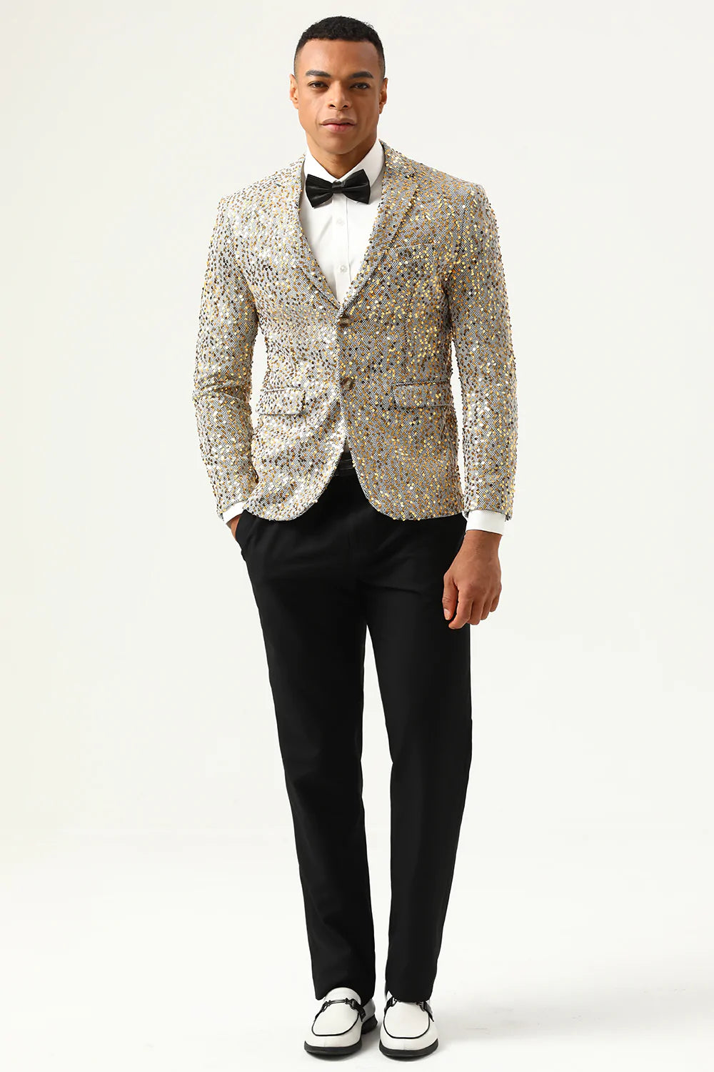 Sparkly Champagne Sequins Notched Lapel Men's Formal Blazer