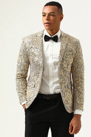 Sparkly Champagne Sequins Notched Lapel Men's Formal Blazer