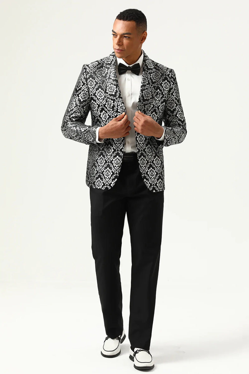 Load image into Gallery viewer, Black and Silver Jacquard Men&#39;s Formal Blazer