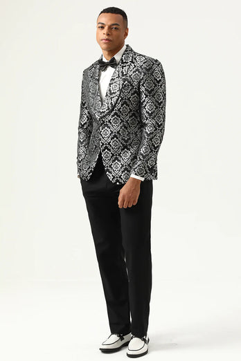 Black and Silver Jacquard Men's Formal Blazer
