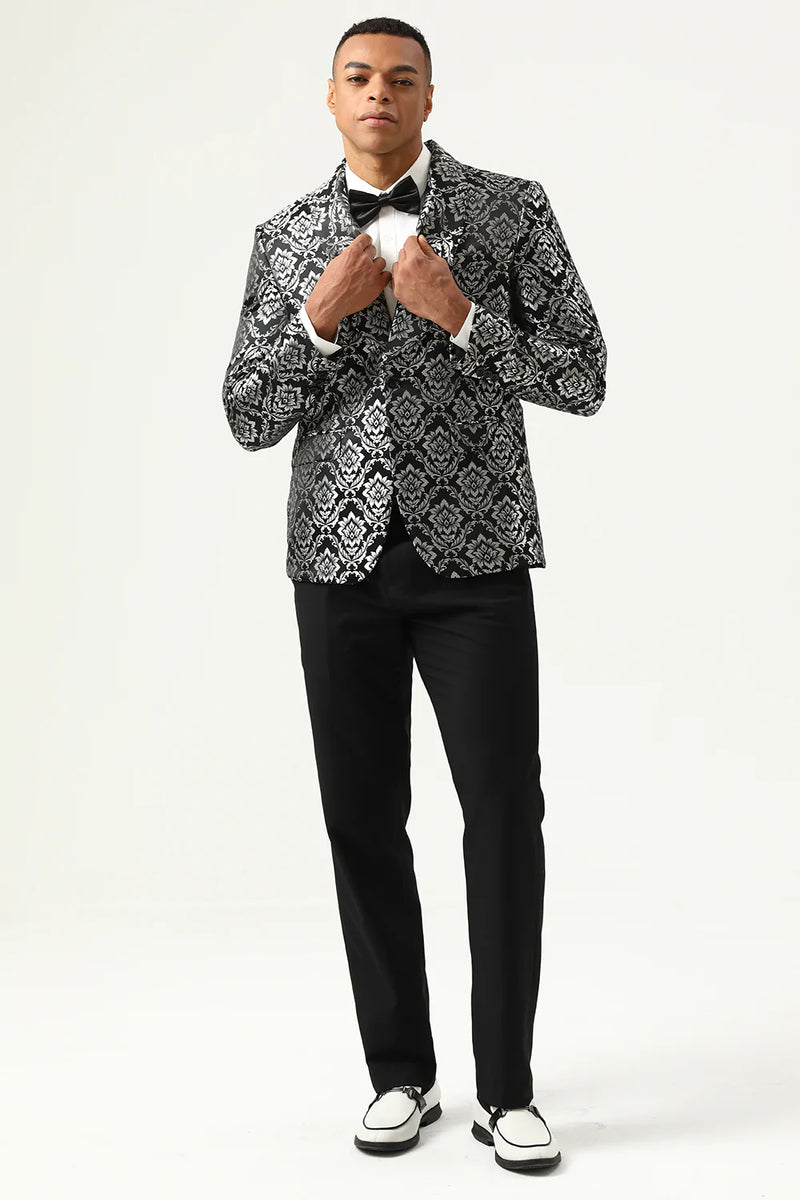 Load image into Gallery viewer, Black and Silver Jacquard Men&#39;s Formal Blazer