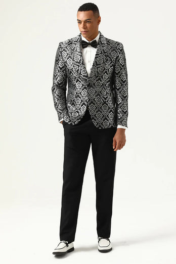 Black and Silver Jacquard Men's Formal Blazer