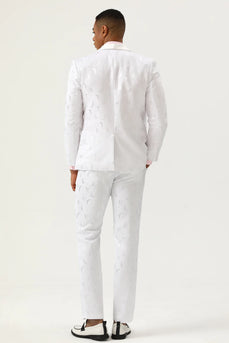White Jacquard Shawl Lapel 2 Piece Men's Formal Suits