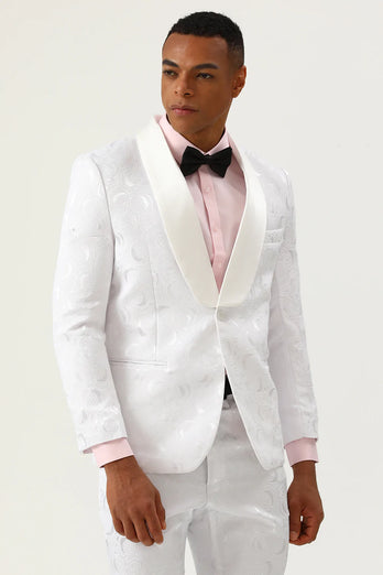 White Jacquard Shawl Lapel 2 Piece Men's Formal Suits