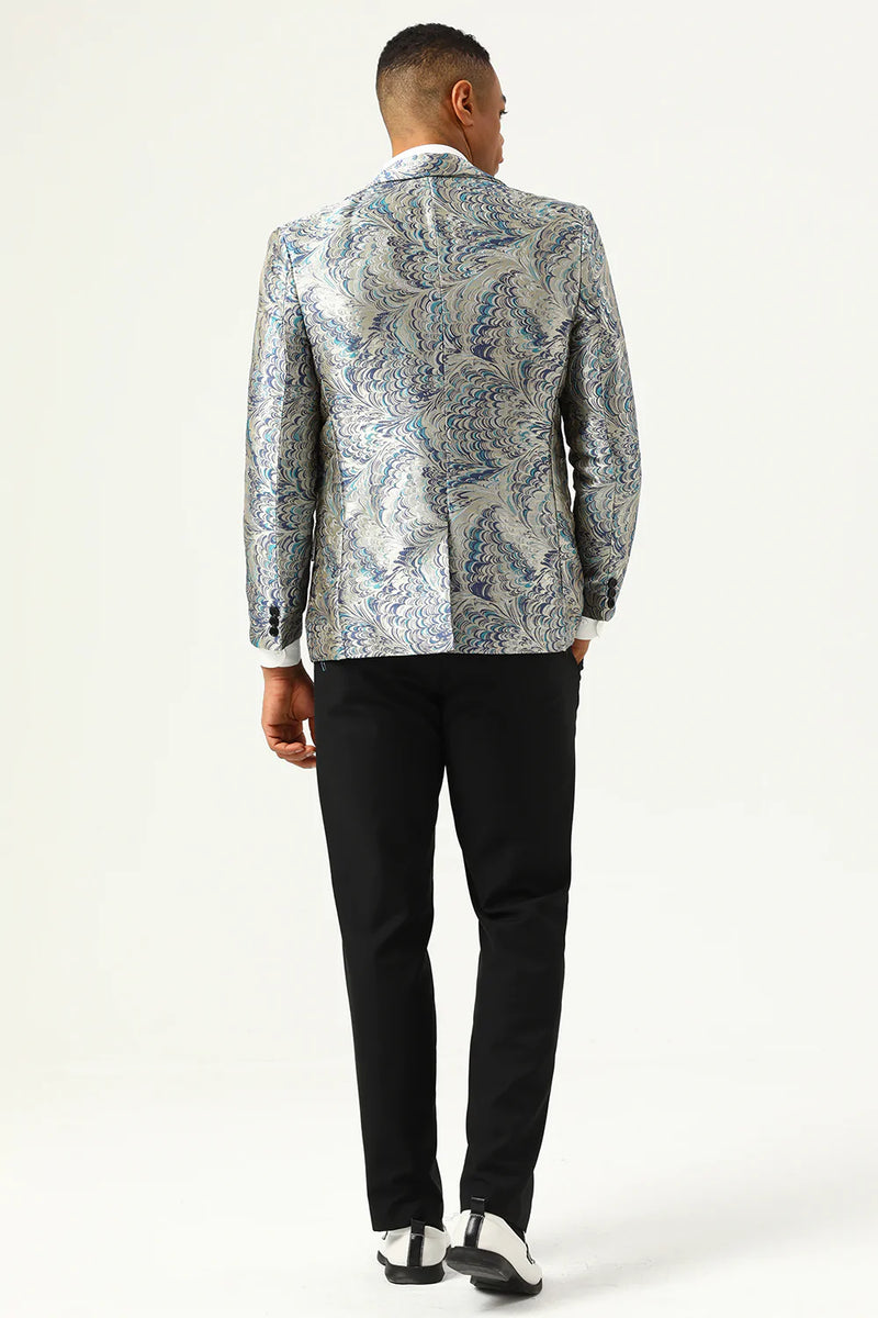 Load image into Gallery viewer, Silver and Blue Jacquard Notched Lapel Men&#39;s Formal Blazer