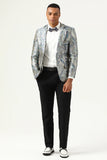 Silver and Blue Jacquard Notched Lapel Men's Formal Blazer