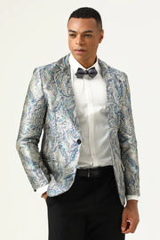 Silver and Blue Jacquard Notched Lapel Men's Formal Blazer