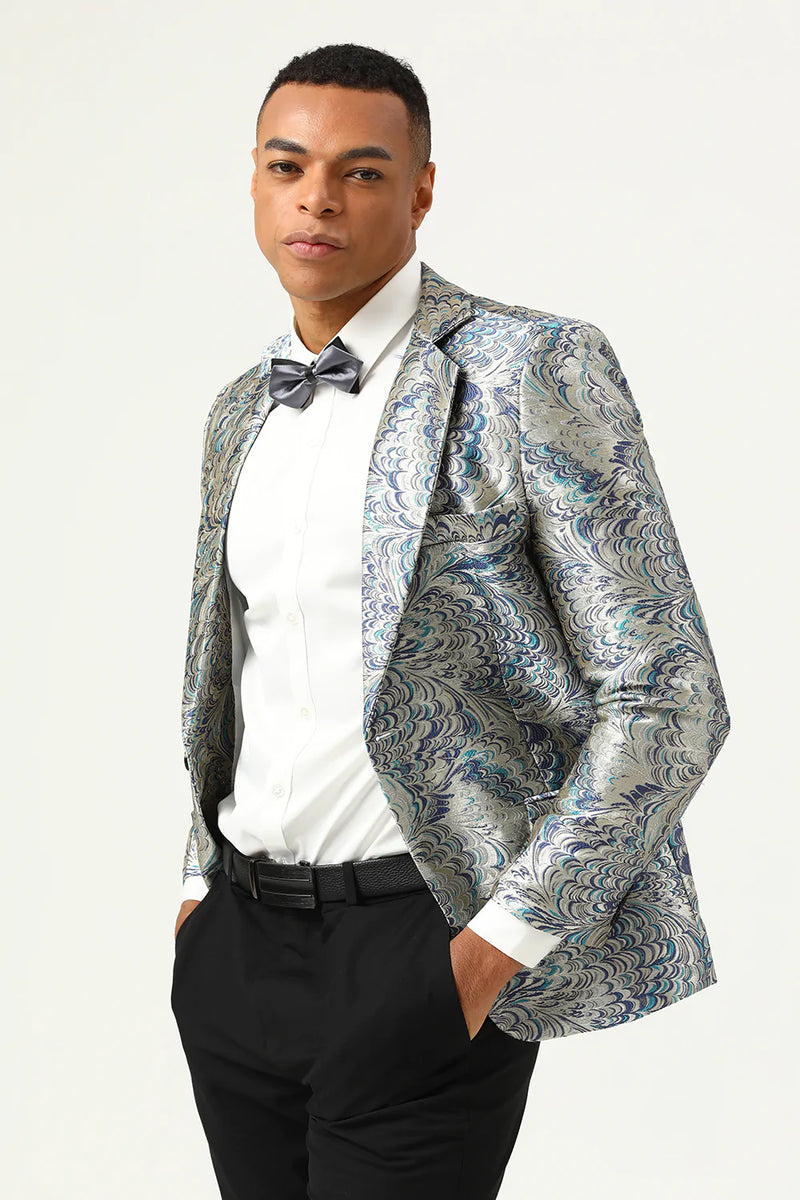 Load image into Gallery viewer, Silver and Blue Jacquard Notched Lapel Men&#39;s Formal Blazer