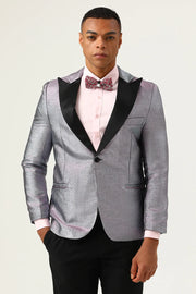 Glitter Grey Peak Lapel Men's Formal Blazer