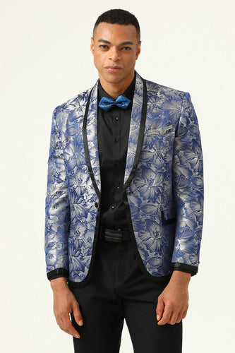 Blue Jacquard Shawl Lapel Men's Formal Jacket