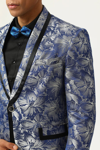 Blue Jacquard Shawl Lapel Men's Formal Jacket