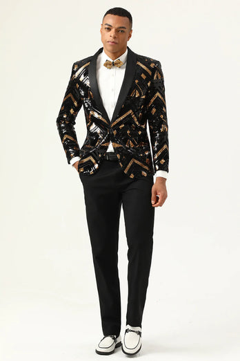 Sparkly Black and Golden Sequins Men's Formal Blazer