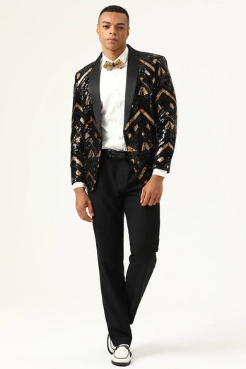 Sparkly Black and Golden Sequins Men's Formal Blazer