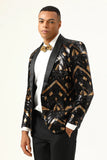 Sparkly Black and Golden Sequins Men's Formal Blazer