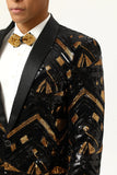 Sparkly Black and Golden Sequins Men's Formal Blazer