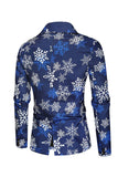 Blue Snowflake Printed 3 Piece Men's Christmas Party Suits