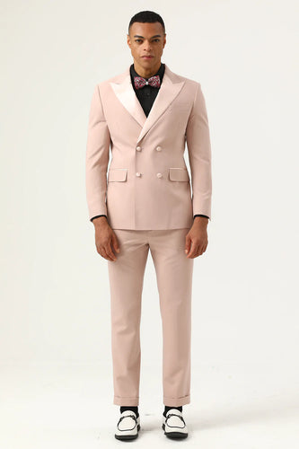 Pink Peak Lapel Double Breasted 2 Piece Men's Formal Suits
