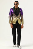 Sparkly Purple and Golden Sequins Men's Formal Blazer