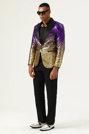 Sparkly Purple and Golden Sequins Men's Formal Blazer