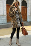 Brown Notched Lapel Leopard Midi Faux Fur Coat