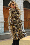 Brown Notched Lapel Leopard Midi Faux Fur Coat