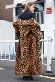 Brown Leopard Notched Lapel Faux Fur Shearling Coat