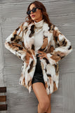 White and Brown Shawl Lapel Midi Faux Fur Shearling Coat