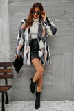 White and Pink Shawl Lapel Midi Faux Fur Shearling Coat