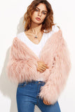 Pink Shawl Collar Cropped Faux Fur Shearling Coat