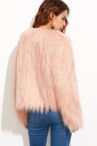 Pink Shawl Collar Cropped Faux Fur Shearling Coat