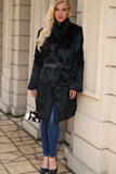 Black Long Faux Fur Shearling Coat with Belt