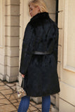 Black Long Faux Fur Shearling Coat with Belt