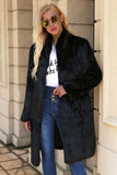 Black Long Faux Fur Shearling Coat with Belt