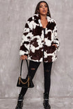 White Cow Pattern Midi Faux Fur Shearling Coat