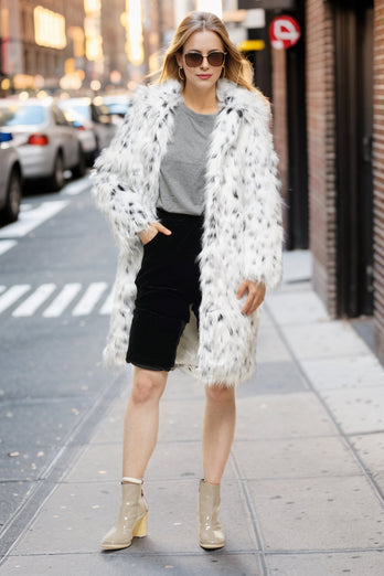 White Oversized Knee Length Faux Fur Shearling Coat