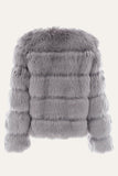 Grey Fluffy Cropeed Shawl Lapel Faux Fur Shearling Coat