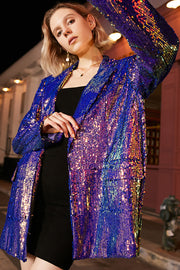 Sparkly Purple Sequins Oversized Longline Formal Blazer For Women