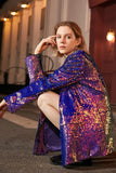 Sparkly Purple Sequins Oversized Longline Formal Blazer For Women